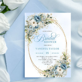 Invitación Romantic Dusty Blue Flowers Bridal Shower Invite