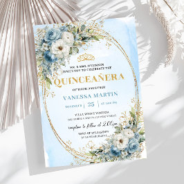 Invitación Romantic Dusty Blue Gold Greenery Quince Invites