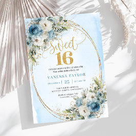 Invitación Romantic Dusty Blue Greenery Sweet Sixteen Invite