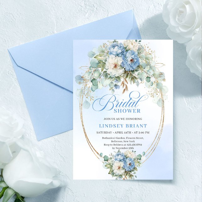 Invitación Romantic Dusty Blue Peonies Eucalyptus Bridal Show (Romantic Dusty Blue Peonies Eucalyptus Bridal Shower

)
