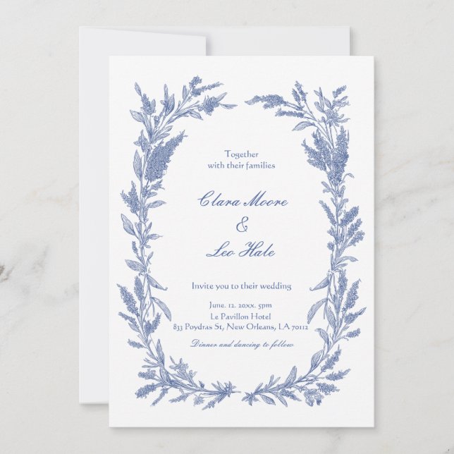 Invitación Romantic Dusty Blue Wildflower Wreath Wedding (Anverso)