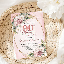 Invitación Romantic Dusty Pink Gold Eucalyptus 90th Birthday
