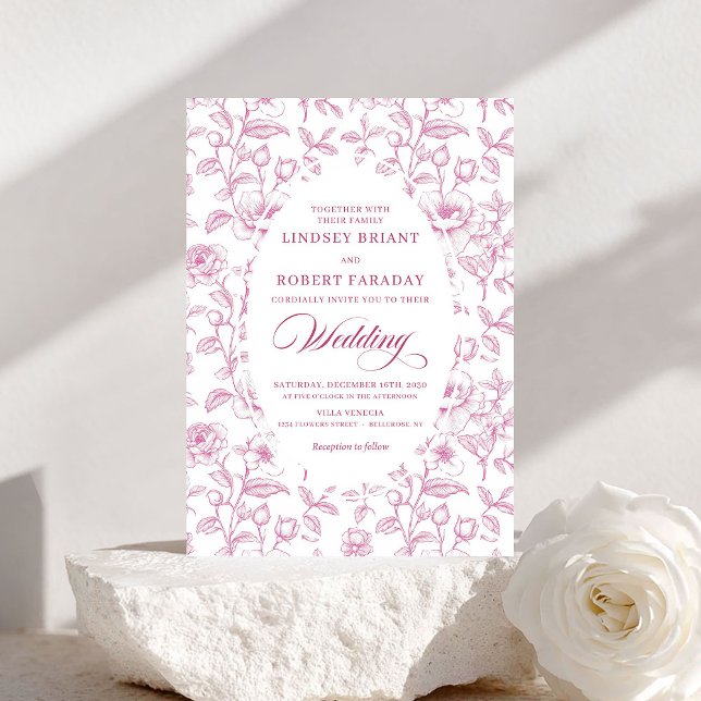 Invitación Romantic Dusty Pink Roses Pattern Wedding Invite (Romantic Dusty Pink Roses Pattern Wedding Invitation)