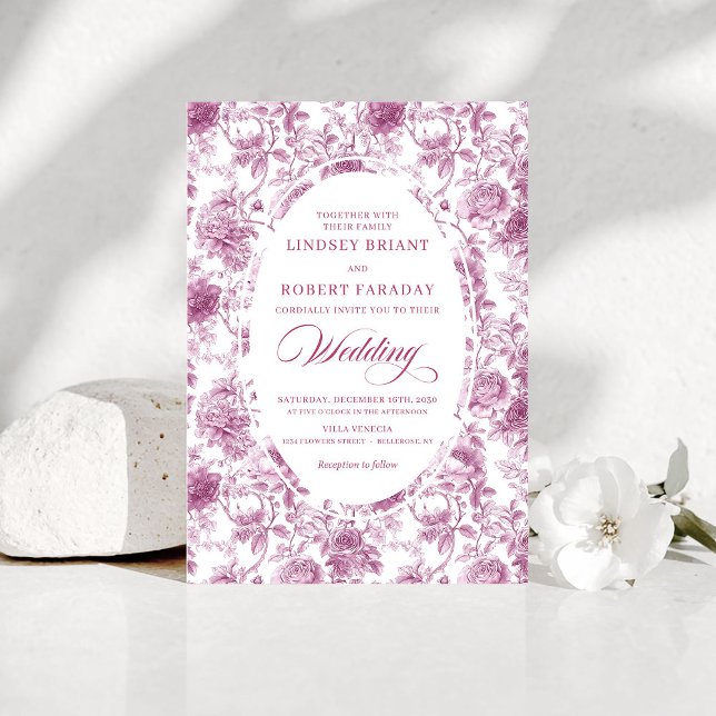 Invitación Romantic Dusty Pink Toile de Jouy Wedding Invites (Romantic Dusty Pink Toile de Jouy Wedding Invitation)