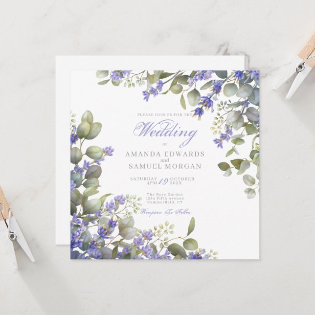 Invitación Romantic Eucalyptus & Lavender Wedding Invitation (Anverso/Reverso In Situ)