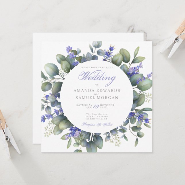 Invitación Romantic Eucalyptus & Lavender Wedding Invitation (Anverso/Reverso In Situ)