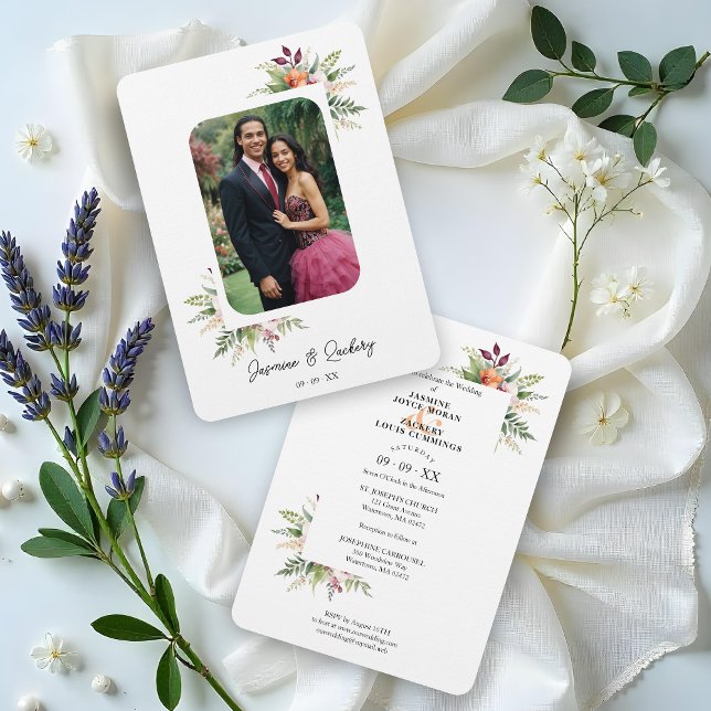 Invitación Romantic Exquisite Floral Bouquets Frame Photo (Romantic Exquisite Colorful Floral Bouquets Frame Photo Wedding Invitations Cards.)