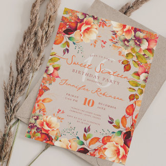Invitación Romantic Fall Garden Floral Sweet 16 Champagne
