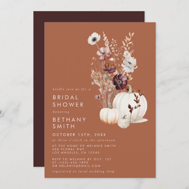 Invitación Romantic Fall Terracotta Wildflower Bridal Shower (Anverso / Reverso)