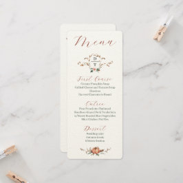 Invitación Romantic Fall Wedding Menu con naranja y blues
