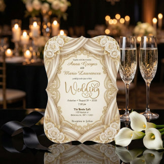 Invitación Romantic Faux Gold Calligraphy Royal Wedding 