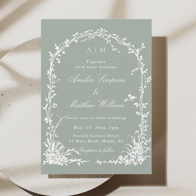 Invitación Romantic Floral Arch Garden Sage Green Wedding (Subido por el creador)