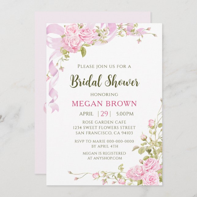 Invitación Romantic Floral Bridal Shower Elegant Gadren Style (Anverso / Reverso)