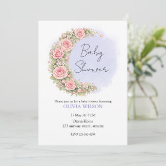 Invitación Romantic Floral Crescent Moon with Blush Roses