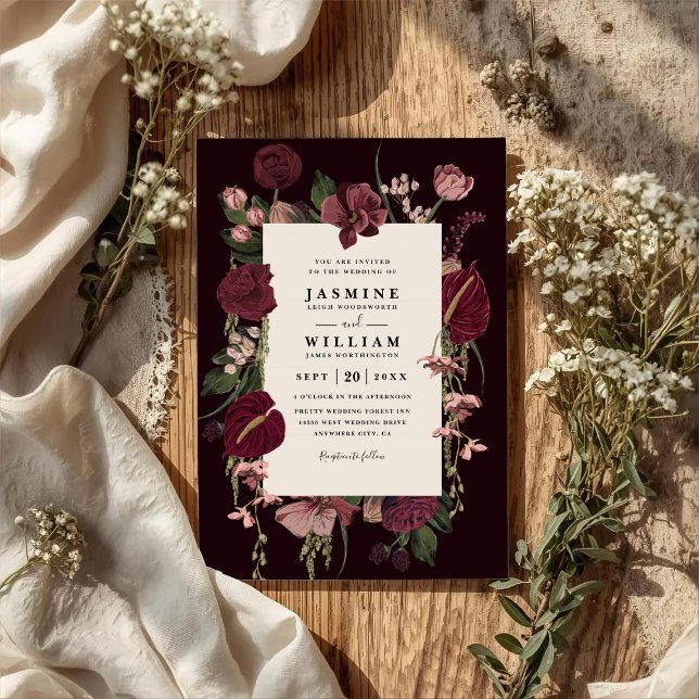 Invitación Romantic Floral Elegant Modern QR Code Wedding (Subido por el creador)