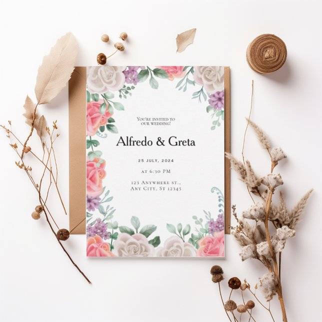 Invitación Romantic Floral Frame Wedding Invitation (Subido por el creador)