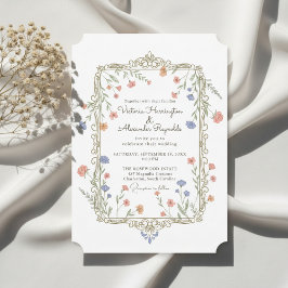 Invitación Romantic Floral Gold Frame Wedding Invitation