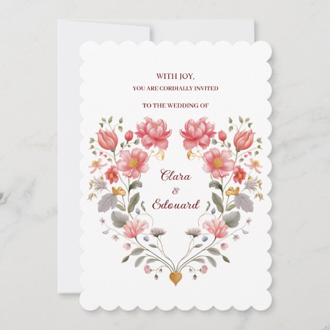 Invitación Romantic Floral Heart Poetic Fairytale Wedding  (Anverso)