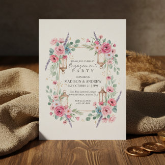 Invitación Romantic Floral Lantern Engagement Invitation