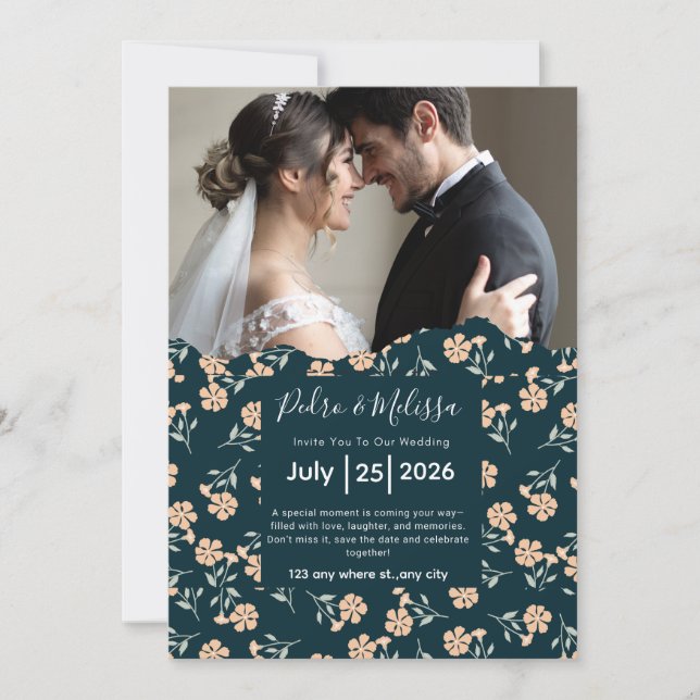 Invitación Romantic Floral Wedding Invitation (Anverso)