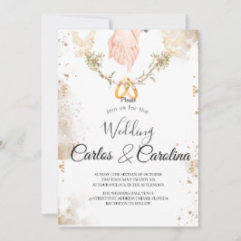 Invitación Romantic Floral Wedding Invitation with Gold Rings