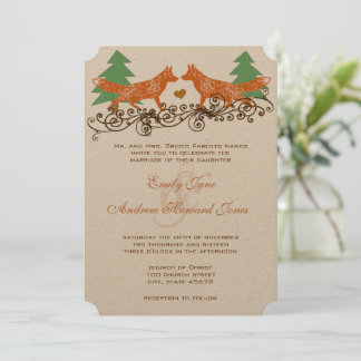 Invitación Romantic Forest Grove Foxes Woodsy Boda