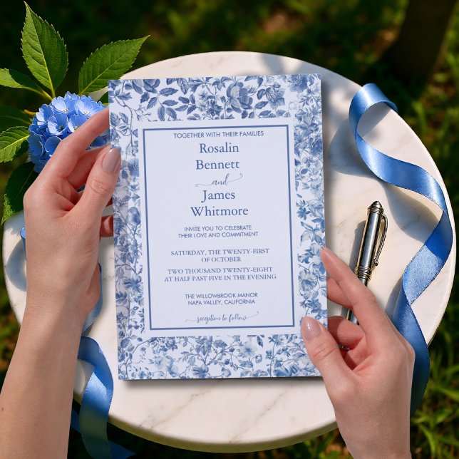 Invitación Romantic French Blue Toile Garden Frame Wedding (Romantic French Blue Toile Garden Frame Wedding Invitation)