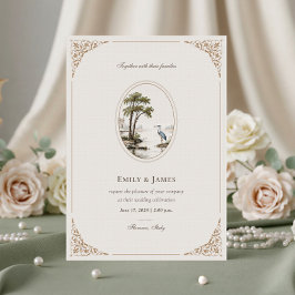 Invitación Romantic French Heron Oval Frame Wedding Invitatio