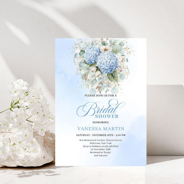 Invitación Romantic Garden Blue Floral Bridal Shower Invite (Romantic Garden Blue Floral Bridal Shower Invitation)