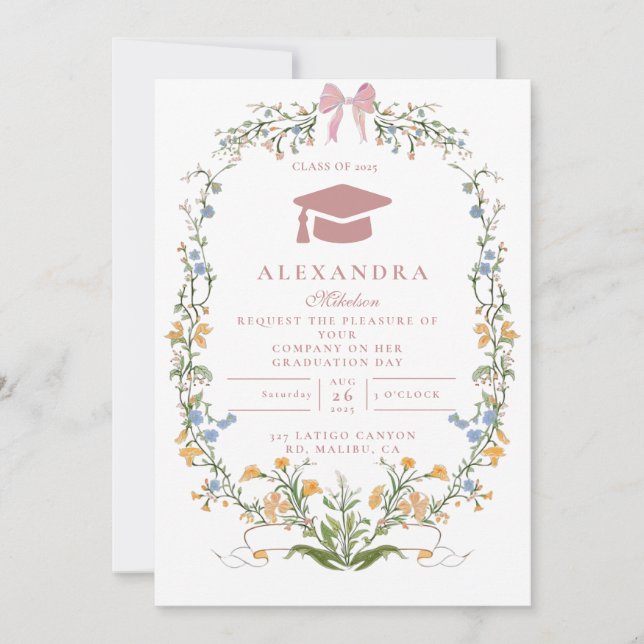 Invitación Romantic Garden Floral Graduation (Anverso)