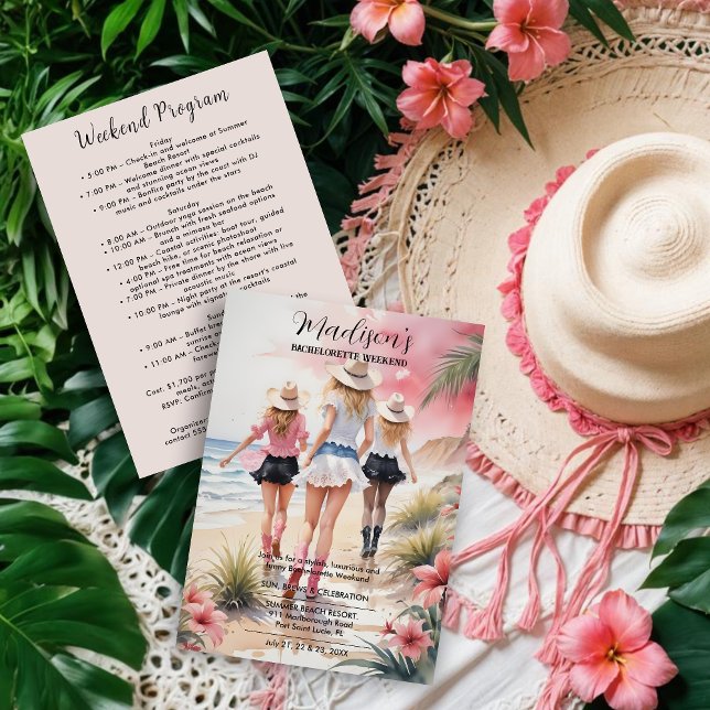 Invitación Romantic Glam Blondes Coastal Cowgirls Beach  (Romantic Glam Blondes Coastal Cowgirls Beach Landscape Bachelorette Weekend Invitations Cards.)
