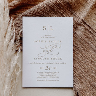 Invitación Romantic Gold Calligraphy Monogram Wedding