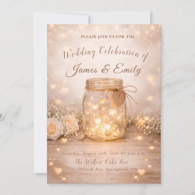 Invitación Romantic Golden Light Hearts Wedding Invite (Anverso)