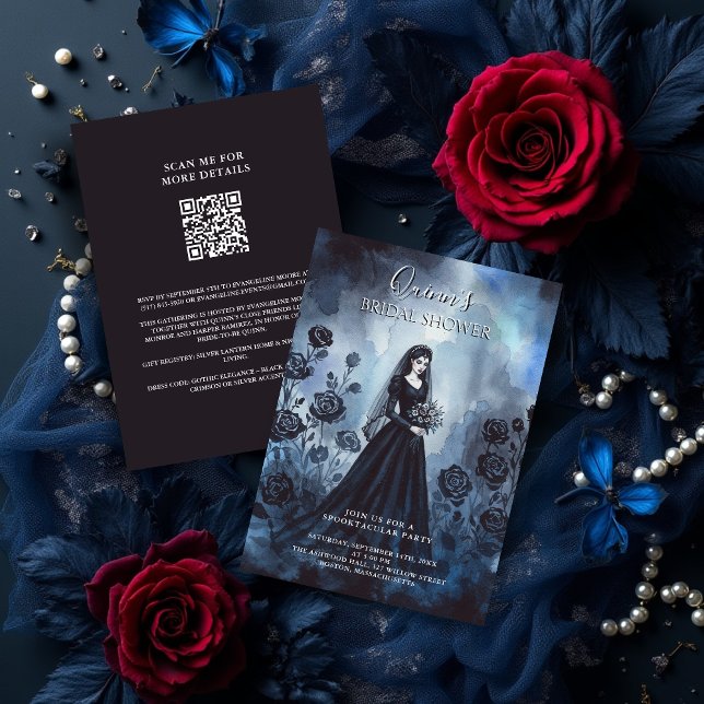Invitación Romantic Gothic Bride Misty Floral Bridal Shower (Romantic Gothic Bride Misty Floral Bridal Shower Invitation Cards with QR Code.)