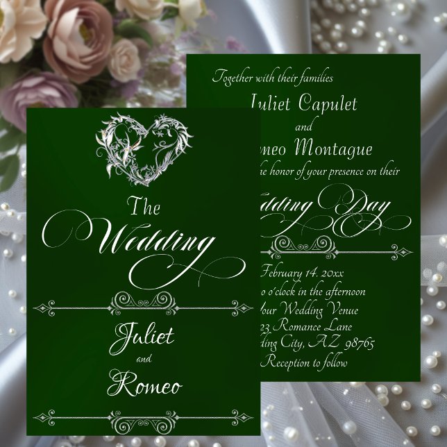 Invitación Romantic Heart & Calligraphy on Emerald - Wedding (Subido por el creador)