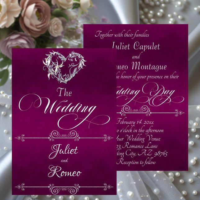 Invitación Romantic Heart & Calligraphy on Plum - Wedding (Subido por el creador)
