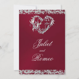 Invitación Romantic Heart & Glitter on Burgundy Wedding