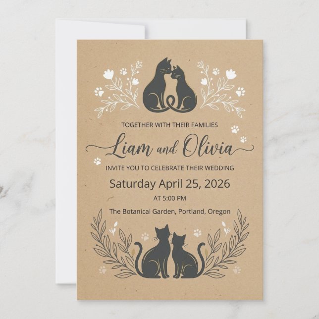 Invitación Romantic Kraft Floral Couple Invite (Anverso)