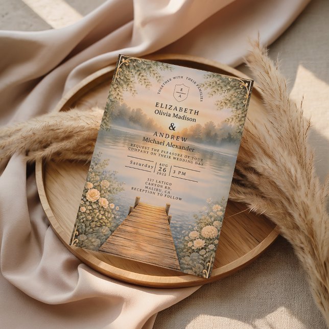 Invitación Romantic Lake Pier Wildflower Wedding (Subido por el creador)