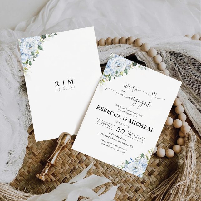 Invitación Romantic Light Blue Floral Engagement Party  (Subido por el creador)