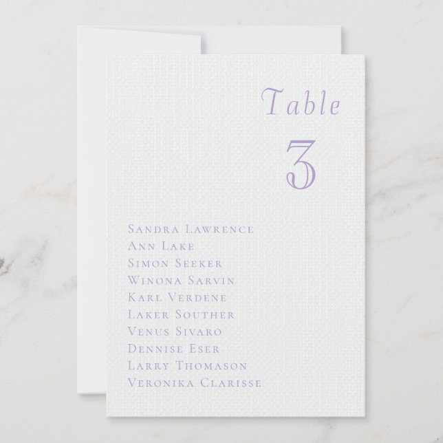 Invitación Romantic lilac floral Wedding Table Seating Card (Anverso)