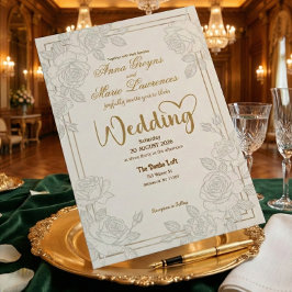 Invitación Romantic Line Art Rose Faux Gold Foil Wedding 