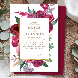 Invitación Romantic Luxe Red Maroon Watercolor Floral Wedding