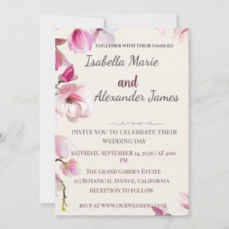 Invitación Romantic Magnolia Floral Burgundy Wedding Invitati