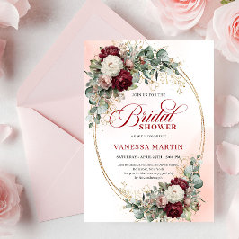 Invitación Romantic Maroon Floral Gold Bridal Shower Card