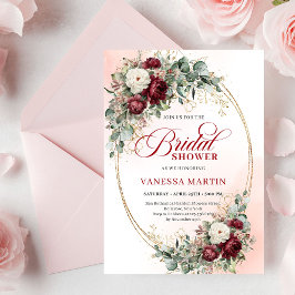 Invitación Romantic Marsala Floral Gold Bridal Shower Invite