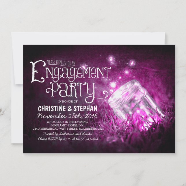 Invitación Romantic mason jar & fireflies engagement party (Anverso)