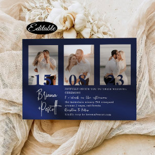 Invitación Romantic Navy Photo Collage Wedding Invitation