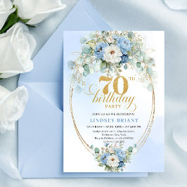 Invitación Romantic Pastel Blue Peonies 70th Birthday Invite