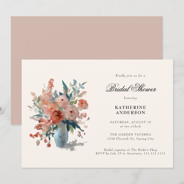 Invitación Romantic Pastel Flor Bouquet Briquet Shower (Anverso / Reverso)